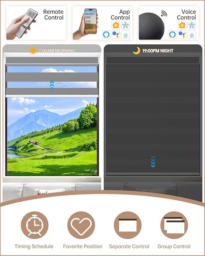 Kincmo Motorized Blinds with Remote, Motorized Zebra Shades Work with Apple Homekit,Alexa,Google Home, Customized Electric Blinds with Remote,App,Voice Control (100% Blackout Gentle Grey)