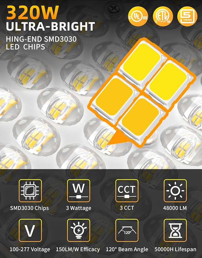 6 Pack LED Parking Lot Light 320W 256W 192W Adjustable, UL Listed 5700K 5000K 4500K Tunable, 48000LM Commercial Street Area LED Shoebox Light with Photocell, AC100-277V