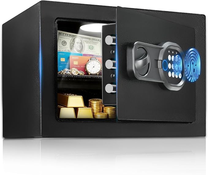 GTPLAYER Safe Box 0.8 Cubic Feet for College Dorm Room with Electronic Keypad & Fingerprint, Shelf, Wall Mount Kit, Hidden Home Safe for Money, Jewelry & Documents