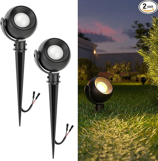 Sunco LED Low Voltage Spotlight Revolver, Sphere Shaped Garden Landscape Lights Outdoor [Luces para Jardin], 4W, 300 LM, 3 CCT: 2700K/4000K/5000K, Wet Rated, ETL 2 Pack.