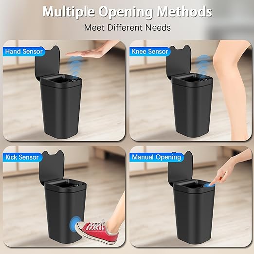 2 Pack Automatic Small Bathroom Trash Can with Lid - 2.5 Gallon Touchless Electric Garbage Can, Motion Sensor Smart Trash Bin, Slim Plastic Trashcan, Waterproof Wastebasket for Bedroom Office (Black)