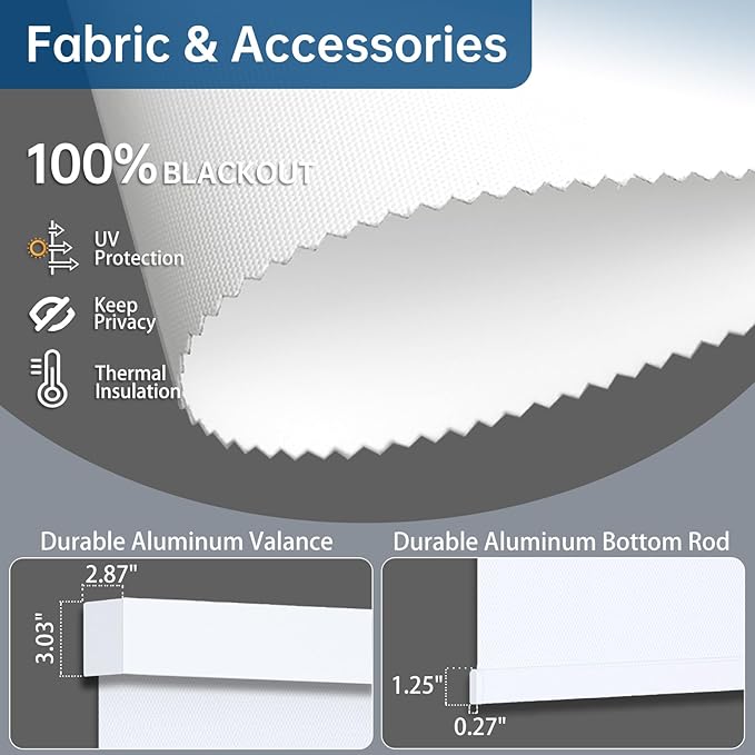 Motorized Blinds with Remote, Blackout Automatic Blinds for Windows Electric Roller Shades, Motorized Shades App Control for Bedroom Office (Blackout-Pure White, 22" Wx72 H)