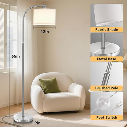 Floor Lamp for Living Room with Remote,Dimmable Standing Lamps,Modern Tall Floor Light with Smart RGB Bulb,App Control,3 Color Temperatures,Fabric Shades,Silver Floor Lamp for Bedroom Corner