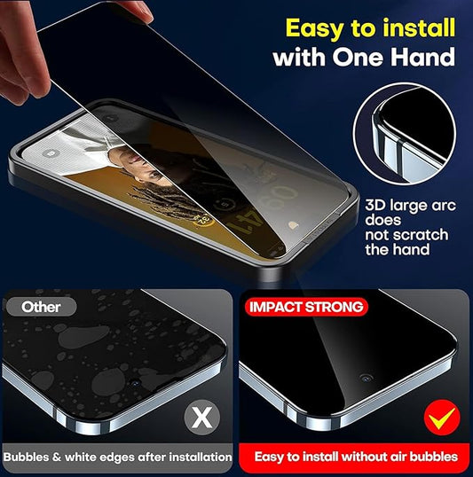 ImpactStrong Anti-Spy Privacy Screen Protector for iPhone 15 Pro (6.1-Inch), 9H Tempered Glass, Shatter-Resistant, Anti-Scratch, Easy Install Kit, Case Friendly, 2-Pack