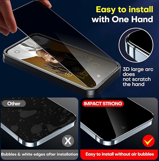 ImpactStrong Anti-Spy Privacy Screen Protector for iPhone 15 Pro Max (6.7-Inch), 9H Tempered Glass, Shatter-Resistant, Anti-Scratch, Easy Install Kit, Case Friendly, 2-Pack
