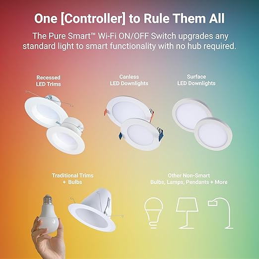 HALO Pure Smart Wi-Fi On/Off Switch 120V Hardwired Wall Switch for Traditional Non Smart Lighting Single Pole 3-Way Compatible Alexa Google Assistant Smart Home - SWW-SWT-WH