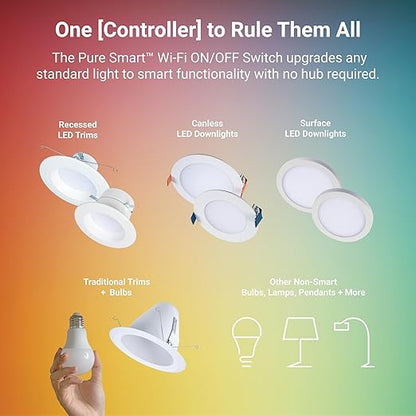 HALO Pure Smart Wi-Fi On/Off Switch 120V Hardwired Wall Switch for Traditional Non Smart Lighting Single Pole 3-Way Compatible Alexa Google Assistant Smart Home - SWW-SWT-WH