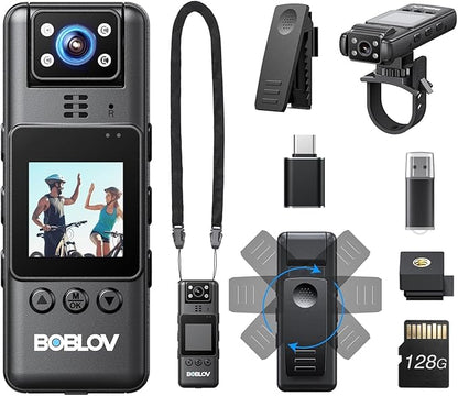BOBLOV Mini Body Camera with Video: 128G Action Camera, Small Cameras for Vlogging with 9Hrs Long Battery Life, Pocket Portable Cam with Back Clip, Daily Easy to Use for Traveling Cycling Motorcycle