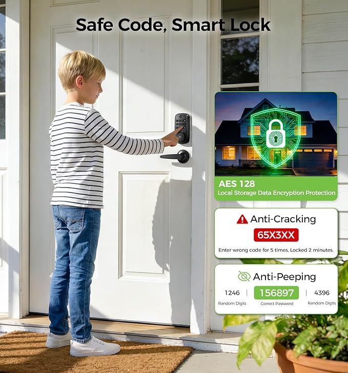 WiFi Smart Door Locks for Front Door Lock Set, Keyless Entry Door Lock Deadbolt with Handle Set, Smart Deadbolt Lock with Alexa & Google Assistant, APP Control, Voice& Fingerprint Unlock, Auto Locking