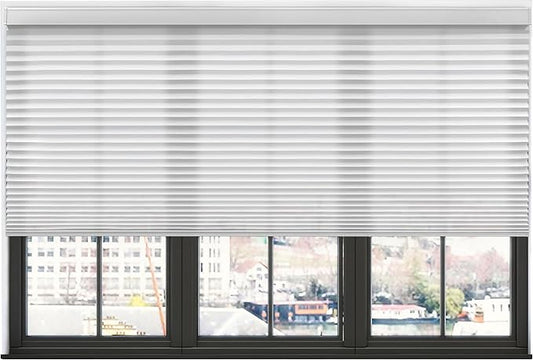 BlindsAvenue Simply Motorized Cellular Shades with Remote Control, Automatic Electric Cordless Wireless Blinds for Indoor Window, Light Filtering Blind, Color: White, Size: 57" W x 72" L