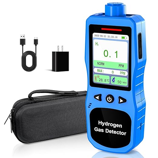 Hydrogen Gas Detector 0-1000 PPM, 0.1 PPM High Accuracy H2 Monitor with 3 Types Alarm, Rechargeable Hydrogen Meter, Portable H2 Air Quality Meters with Temperature Humidity Tester