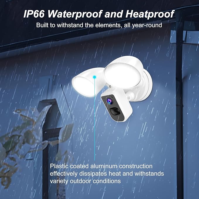 deerdance Smart Floodlight Camera Wired Outdoor Security Camera Flood Light with Motion Sensor 2200 lumens LEDs 1080P HD Live Video Night Vision, Built-in Siren, Two-Way Audio, White(2024 Release)