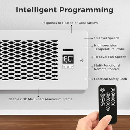 Built-in Register Booster Fan with Cover for Air Heat Vent with Fan, Fits 4"x10" Duct/Ceiling/Floor Vents, Improves AC & Heating/Cooling, Quiet 10-Speed Household/Bedroom Ventilation