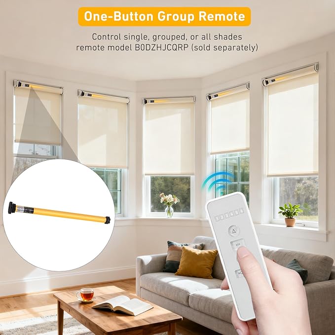 Motorized Roller Shade Conversion Kit — Remote-Controlled Upgrade for Roller/Zebra/Roman Shades, Fits 1.5" (38mm) Tubes, 12 lb Lift, Quiet Copper Motor, USB-C Rechargeable — Model AM25-1/25-ES-E