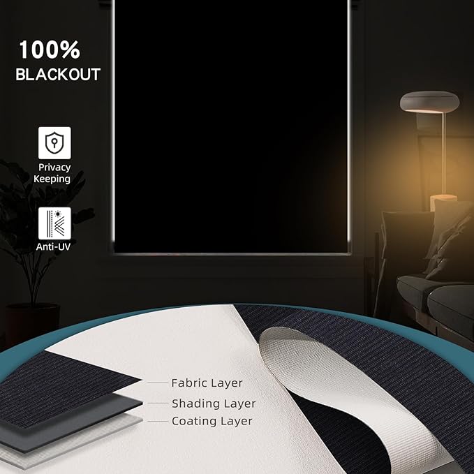 Motorized Roller Shade, 100% Blackout Smart Window Blinds Work with Homekit, Alexa, Google Home, Remote Control, Electric Blinds with USB/Solar Pannel,Dark Eclipse Black