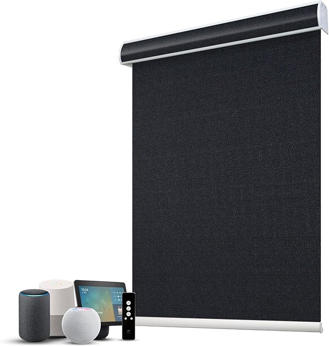 SmartWings Motorized 100% Blackout Shades Blinds, Custom Size, Cordless Window Shades Rechargeable Battery, Work with Matter/Apple HomeKit, Alexa, Thread/Zigbee, Remote Optional, Eclipse Onyx Black