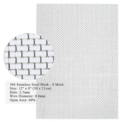 TIMESETL 3 Pcs Stainless Steel Woven Wire 8 Mesh - 12" x 8"(30x21cm) Garden Fence BBQ Wire Mesh Window Screen Mesh