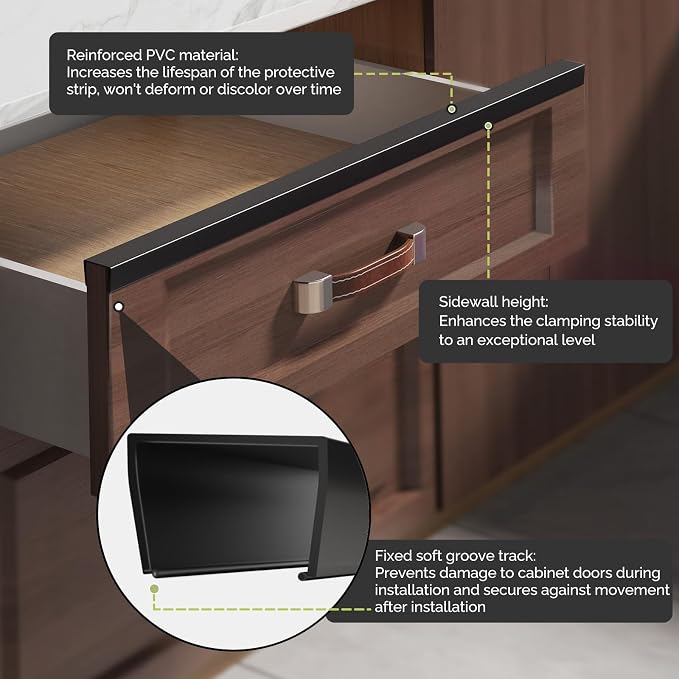 Magicheap 18" Length Cabinet Door Protector, 3/4" Thick, Black, 2 PCS | Snugly Fit, Flexible Slip-On, Plastic Cabinet Edge Guard Bumpers, Edge Protectors to Prevent Wear Chipping Discoloration