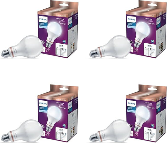 Philips Smart 100W A21 Daylight LED Bulb 4-Pack - E26- Indoor - Connects to Your Existing Wi-Fi - Control with Voice or App - Powered by WiZ Connected