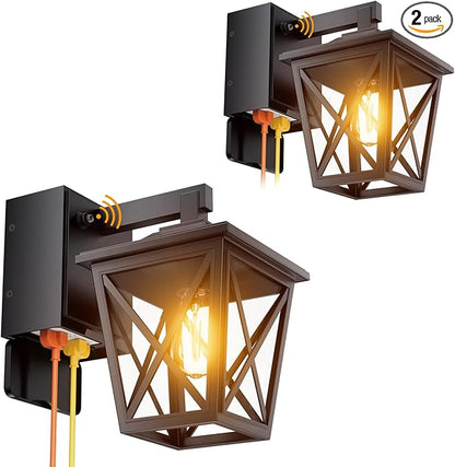 Ehaho Porch Light with Outlet, Dusk to Dawn Outdoor Light with Outlet Built-in, Waterproof Anti-Rust Lantern Outside Lights with GFCI Outlet, Wall Sconce Light for Front Door (Black 2 PCS)