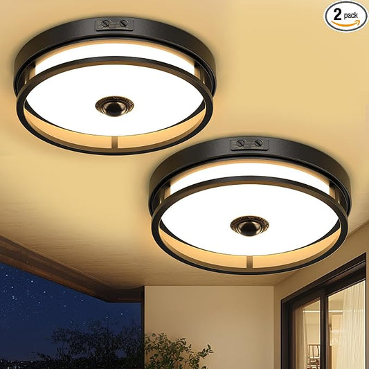 2Pack 12" LED Motion Sensor Outdoor Ceiling Light for Porch, Black