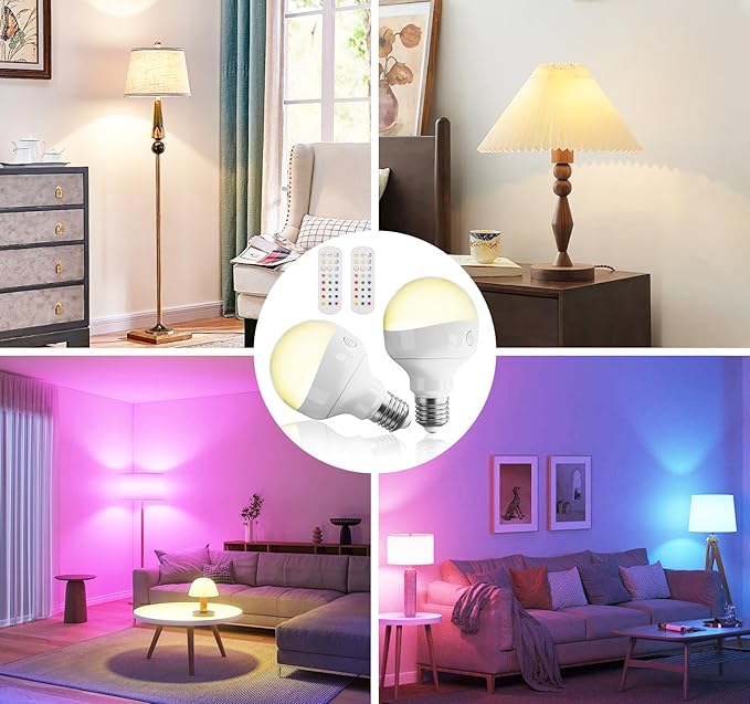 HISTAR Rechargeable Light Bulbs for Sconce and Lamp, E26 Battery Operated Light Bulb with Remote, RGB, Timer, Dimmable, 3 Color Temperature, 2500mAH