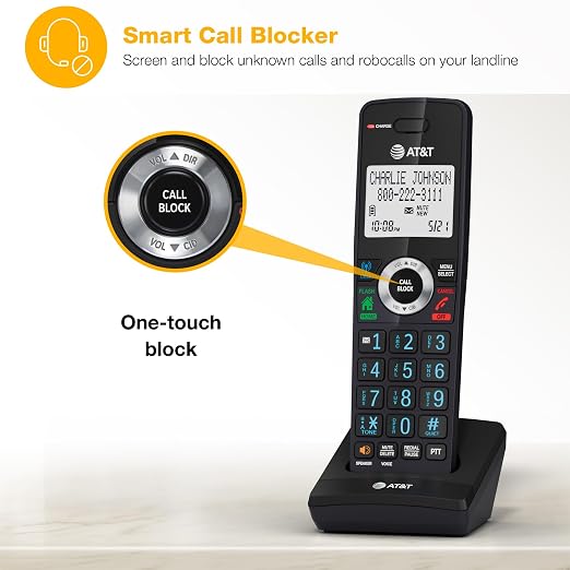 AT&T DLP70090 Expansion Cordless Handset ONLY – Compatible ONLY with DLP73290, DLP73390, DLP73490, DLP73590 Base Systems – Long Range DECT 6.0, Bluetooth Connect to Cell, Intercom, Speakerphone
