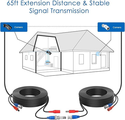 ZOSI 2 Pack 60ft (18 Meters) Security Camera Cable All-in-One BNC Video Power Cables,BNC Extension Wire Cord for CCTV Camera DVR Security System,White(Included 2X BNC Connectors and 2X RCA Adapters)