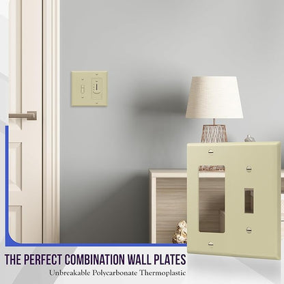 ENERLITES Combination Toggle Switch/Decorator Switch Wall Plate, Size 2-Gang 4.50" x 4.57", Polycarbonate Thermoplastic, 881131-I, Ivory