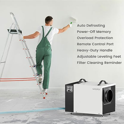 Waykar 125 Pint Crawl Space Dehumidifier with Pump and Drain Hose for commercial, Basements, and Water Damage Unit for Spaces up to 6500 Square Feet, Smart Humidity Control - 5-Year Quality Coverage
