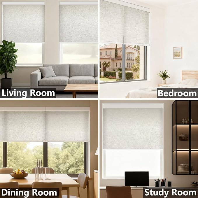 Motorized Light Filtering Roller Shades – Smart Electric Blinds for Living Room, Alexa Google Home Siri, Matter Compatible, Custom Window Shades, Cordless Rechargeable