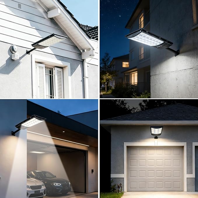 Solar Street Lights Outdoor, 2-Pack 45000LM, Dusk to Dawn Motion Sensor Light with Remote, 7500K LED Solar Flood Light, IP67 Waterproof Wall Mount Security Light for Yard, Garage, Driveway