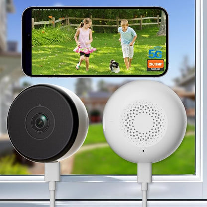 2K Indoor Dome Window Security Camera, 5G & 2.4GHz Dual Band WiFi Camera for Home Security, Color Night Vision, Human & Motion Detection, Real‑Time Alerts, 24/7 Recording, Alexa,White,Short-2P