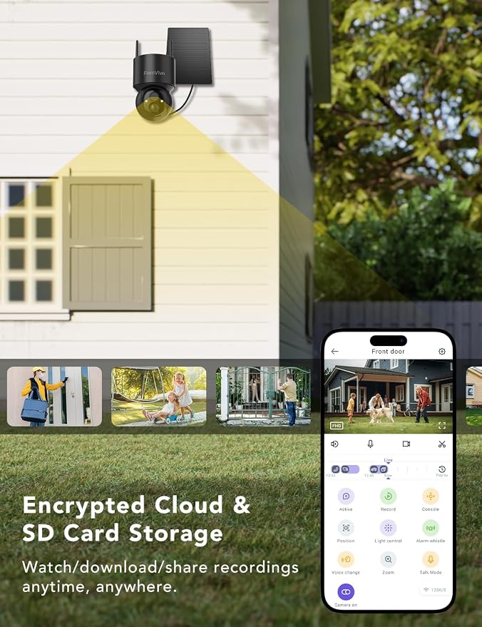 2K Solar Security Cameras Wireless Outdoor, 360°PTZ Battery Powered Cameras for Home Security, 2.4G WiFi Outdoor Camera with Color Night Vision, IP66 Waterproof, Motion Sensor Alarm, Black-2P