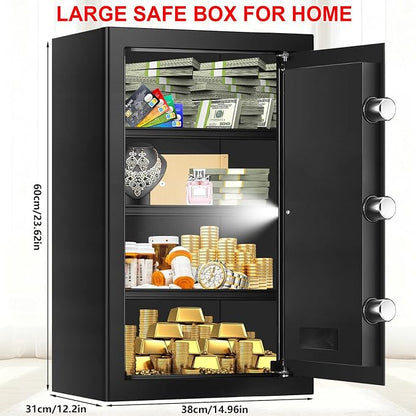 5.2 Cuft Large Safes for Home Use Water and Fireproof, Digital Security Fire Safe Box with Programmable Keypad, Key Lock & Removable Shelves, Anti-Theft Document Safe for Money, Medicine and Valuables