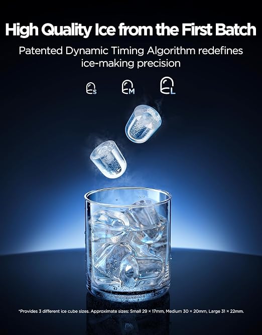 GoveeLife Smart Countertop Ice Maker 2 Pro, 3 Mins 9 Ice Cubes with 3 Sizes | 47lbs Daily, 40dB Quiet, Smart Pre-Cooling, App & Voice Control, Self-Clean, Dual Water Tanks for Home, Coffee, Party, Office