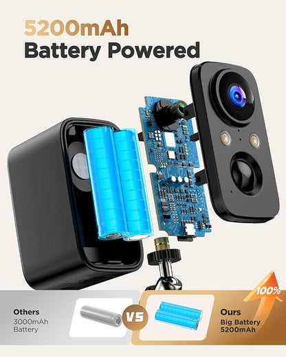 BECAMSO Security Cameras Wireless Outdoor Battery: 2K WiFi Camera Indoor for Home Security System - House Cameras with Motion Sensor - Support SD Card/Cloud Storage