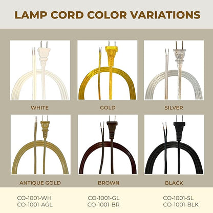 Royal Designs Lamp Cord Molded Plug with Rotary Dimmer Switch, Stripped Ends Ready for Wiring, 8 ft long, Gold, SPT-1 UL Listed