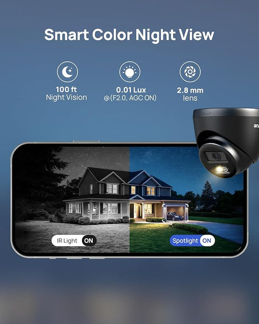 ANNKE 3K PoE Security Camera with Red-Blue Strobe Flash Light Alarm, 123° Wide Angle, Smart Dual Light Color Night Vision for Surveillance, AI Detection, H.265+, IP67, 2-Way Audio & 512GB SD Card Slot