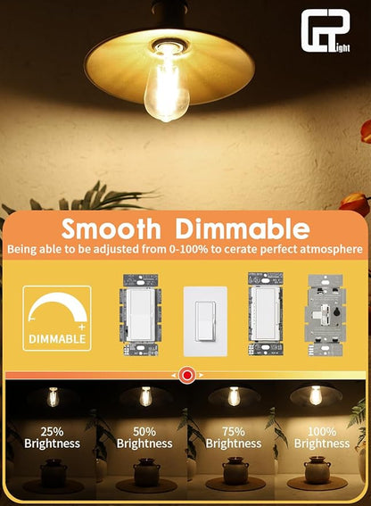 Dimmable Edison Bulbs, 6W 65W 650LM 3000K Soft White, ST58 = ST19 Vintage LED Light Bulb, 90+ CRI, E26 Medium Base, Clear Glass Style for Living Room, Bedroom, Home Decor, 10 Pack
