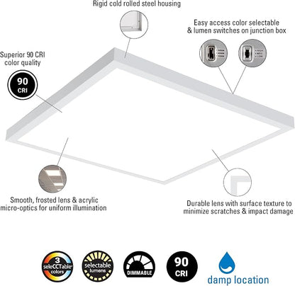 Metalux MMS Multi-Mount 2x2 LED Panel Ceiling Light with 3 CCT and Lumen Select, 0-10V Dimming, Surface Mount, Recessed, Suspended, Wall Mount, 90 CRI - 22MMS-L3C5-UNV