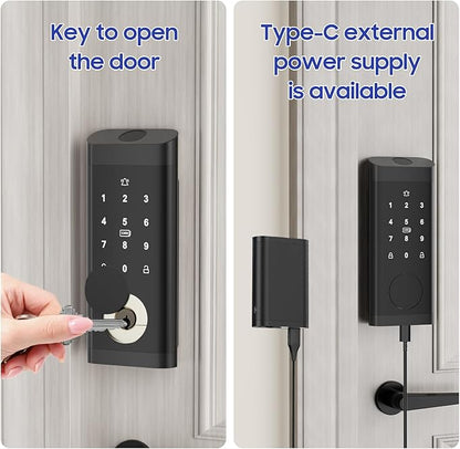 ECOSUNNY Smart Lock Keyless Entry Door Lock, Front Door Lock Set with Fingerprint & Anti-Peep Password, Smart Door Lock with Built-in Wi-Fi and App Control, IP66 Weatherproof for Rentals & Home