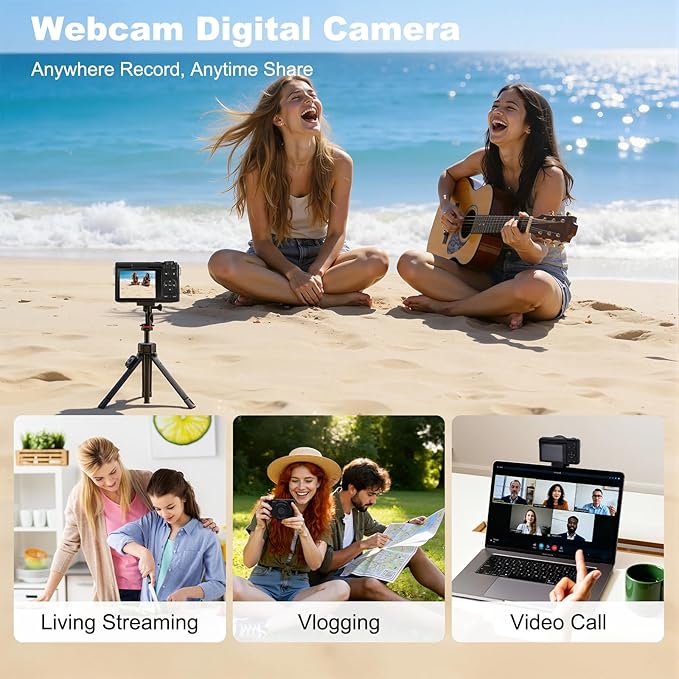4K Digital Camera for Photography & Video: 64MP Vlogging Camera with 2.8”180° Flip Screen, Autofocus, 16X Digital Zoom, 32GB Card, Compact Point & Shoot Travel Camera for Beginners & Teens