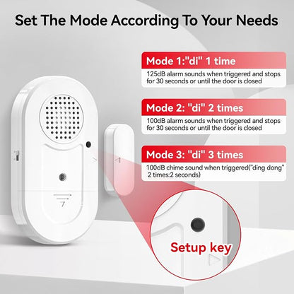 Sanjie Door Window Alarm Sensors, 3 Pack, 125dB, Volume Control | 125dB wireless sensors alert when doors or windows open, with adjustable volume, easy installation and long battery life