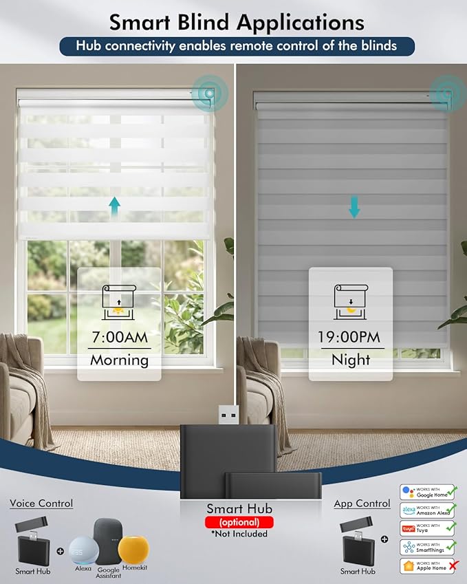 No Drill Motorized Zebra Blinds with RemoteAutomatic Roller Shades,Smart Dual Layer ShadesCompatible with Alexa,Rechargeable,Customizable Sizeand Color