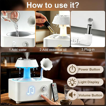 Morbou Raindrop Aroma Diffuser Room Humidifier with White Noise, 7-Color Air Mist Essential Oil Diffuser Sleep Sounds Aroma Rain Drop, with Remote Control (White)