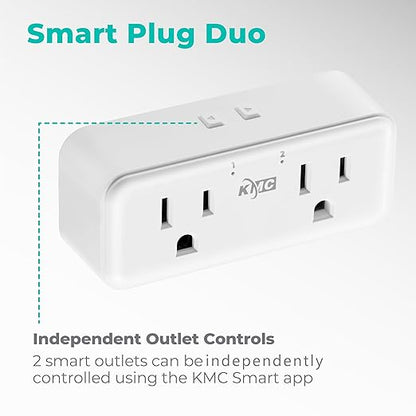 KMC Smart Plug Duo 4-Pack, 2-Outlet Wall Plug Extender, Smart Outlet Splitter for Smart Home, Compatible with Google & Alexa, No Hub Required, WiFi Outlet, White