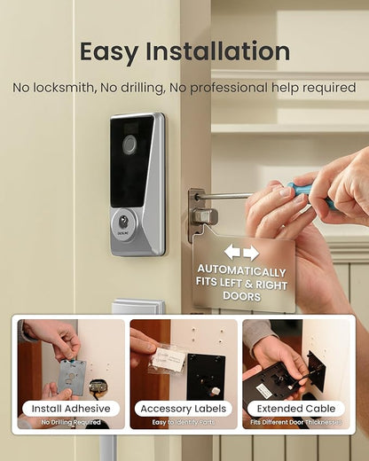 DESLOC WiFi Smart Lock D110 Plus, Built-in Wi-Fi No Hub Needed, Fingerprint Keyless Entry Front Door Lock, Touchscreen Keypad Deadbolt with Backlit, APP Control, Auto Lock, Anti-Peep PIN, BHMA Grade 3