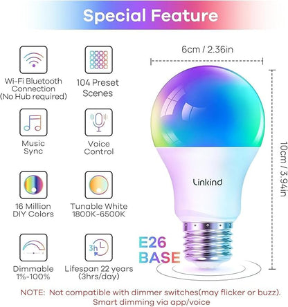 Linkind Smart Light Bulbs, Smart Bulb That Compatible with Alexa & Google Home Smart Solar Spotlight SL5C, Color Changing Landscape Lighting, APP/Voice Control Solar Lights Outdoor