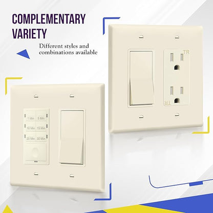 ENERLITES Decorator Light Switch or Receptacle Outlet Wall Plate, Gloss Finish, Midway Size 2-Gang 4.88" x 4.92", Unbreakable Polycarbonate Thermoplastic, UL Listed, 8832M-LA, Light Almond
